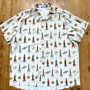 MISSLOOK, XXL, retro, rocket, science, button down shirt